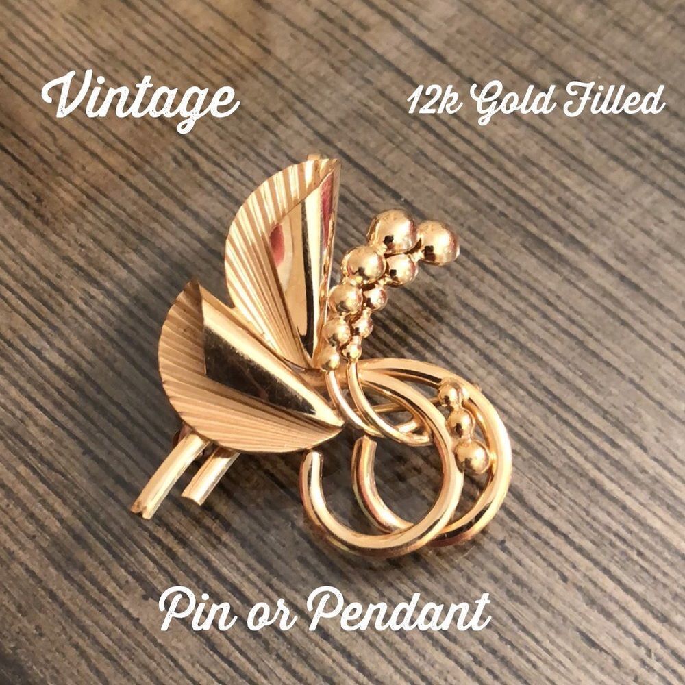 Vintage Gold Filled Pendant / Pin Modern Floral